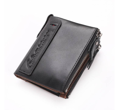 Lather Original Leather Card Holder and Two Zipper Pockets Wallet for Men