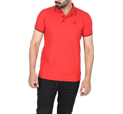 Men's Red Solid Polo Shirt (Red Collar)