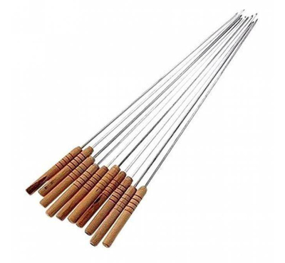10 Pieces BBQ Grill Sticks Set - Brown and Silver