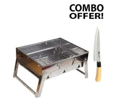 Portable BBQ Stove with Knife - Silver