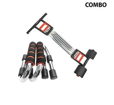 Combo Pack of Chest Pull and Push Up Bars - Black and Silver