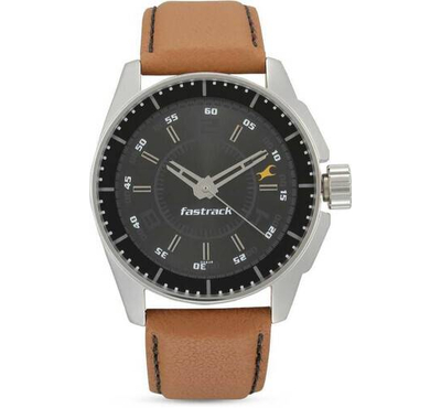 Fastrack Mens Leather Analog Watch- Brown and Black