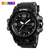 SKMEI 1155B Black PU Dual Time Sport Watch For Men - White & Black
