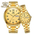 Couple OLEVS 5567 Fashion Stainless Steel Japan Quartz Analog Day Date Watch Full Gold