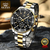 OLEVS 2870 silver gold black Men's Watch Quartz Waterproof Stainless Steel Chronograph Design