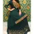 Womens Stitched Regular-fit China Linen Dark Green Embroidery Work Two-Piece Long Sarara Dress, Size: L