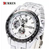 CURREN 8083 Silver Stainless Steel Chronograph Watch For Men - White, 3 image
