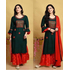 Embroidered Diamond Georgette Gharara Three pis, Color: Green